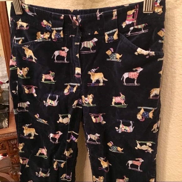 TALBOT KIDS Girls Navy Velvet Christmas Dog Print Pants 7Y - Picture 2 of 6